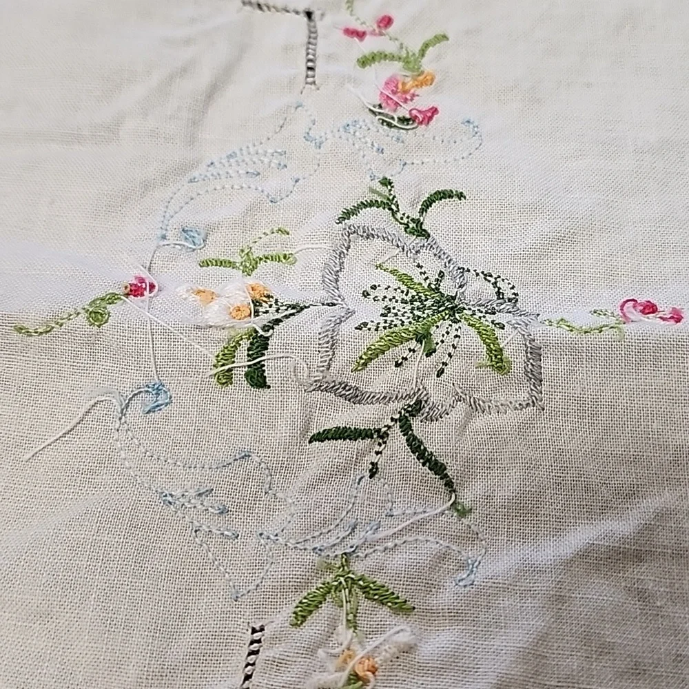 Vintage Handmade Embroidered Tea Towels & Matching Table Runner